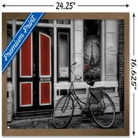 Градски Велосипед Во Црно-Бела Боја Избрани Црвен Ѕид Постер, 14.725 22.375 Врамени