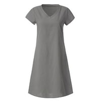 Женски Летни Фустани - Краток Ракав Секојдневен Еднобоен Фустан За Завиткување На Вратот V, Сив