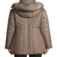 О.Г. Женски палто со пуфери со качулка од крзно