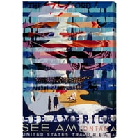 Wynwood Studio Advertising Wall Art Canvas отпечатоци „Види Америка по автомобил“ постери - црвена, сина боја