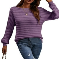 Обични Обични Пуловери На Вратот На Бродот Виолетови Женски Џемпери Со Долг Ракав
