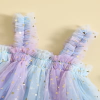 Едно отворање Мали Девојчиња Летен Секојдневен Фустан Со Прашка Ѕвезди Без Ракави Печати Шарен Фустан Од Тул