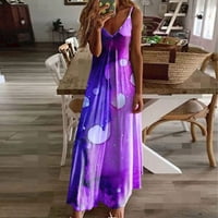 Фустани За Жени Летен Секојдневен Фустан Цветен Оглавник Фустан За Сонце Без Ракави Фустан За Нишање До Глуждот Виолетова XL