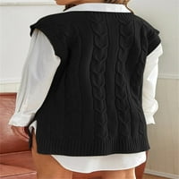 Plnotme Жени Преголеми Џемпер Елек Класичен V Вратот Еднобојна Еднобојна Едноставна Кабелска Плетена Пуловер Џемпери Врвови