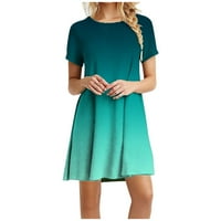 иопко есенски фустани за жени Модни Жени Обични Кратки Ракави О-Вратот Цврсти Дами Лабава Мини Фустан Зелена 5XL