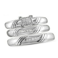 Jewelersclub CTW Бел дијамантски трио прстен за ангажман поставен во сребро сребро