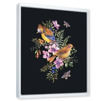 DesignArt 'Мала птица што седи на шарен букет на диви цвеќиња ii' Традиционална врамена платно wallидна уметност печатење