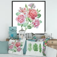 DesignArt 'Пролетните цвеќиња Alstroemeria Pink Roses' Традиционално врамено платно wallидно уметности печатење