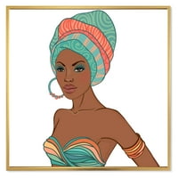DesignArt 'Womanената од Афроамериканец со турбан и обетка' модерна врамена платно wallидна уметност печатење