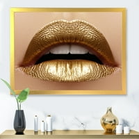 DesignArt „Затвори на женски мавта усни со златен кармин“ модерен врамен уметнички принт
